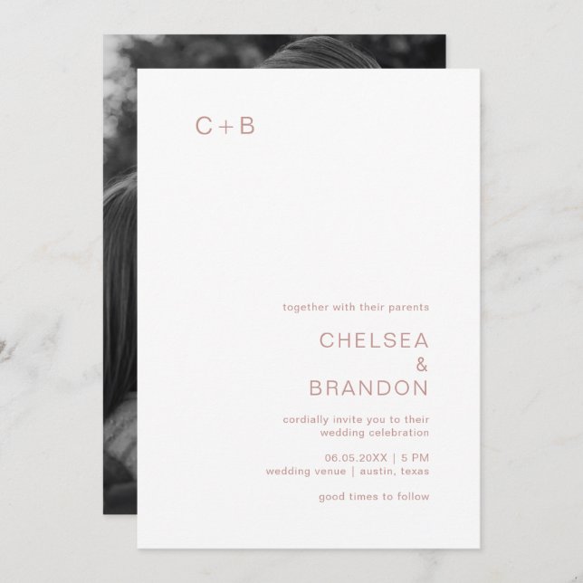 Chelsea Dusty Pink Modern Wedding Invitation (Front/Back)