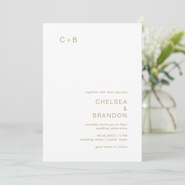 Chelsea Gold Modern Wedding Invitation (Standing Front)