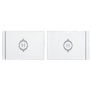 Chelsea Grey and White Monogrammed Pillowcase