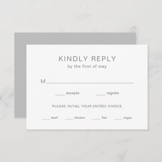 Chelsea Grey Modern Wedding RSVP Card (Front/Back)
