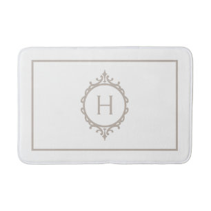 Chelsea Light Taupe and White Monogrammed Bath Mat
