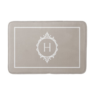 Chelsea Light Taupe and White Monogrammed Bath Mat