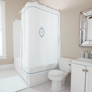 Chelsea Stormy Blue and White Monogrammed Shower Curtain