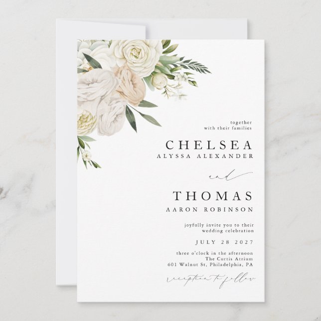 CHELSEA Watercolor White Blooms Wedding Invitation (Front)