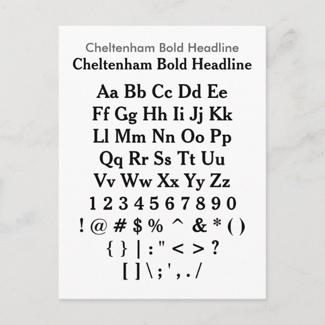 Cheltenham Bold Headline - Zazzle Font Sampler Postcard (Front)