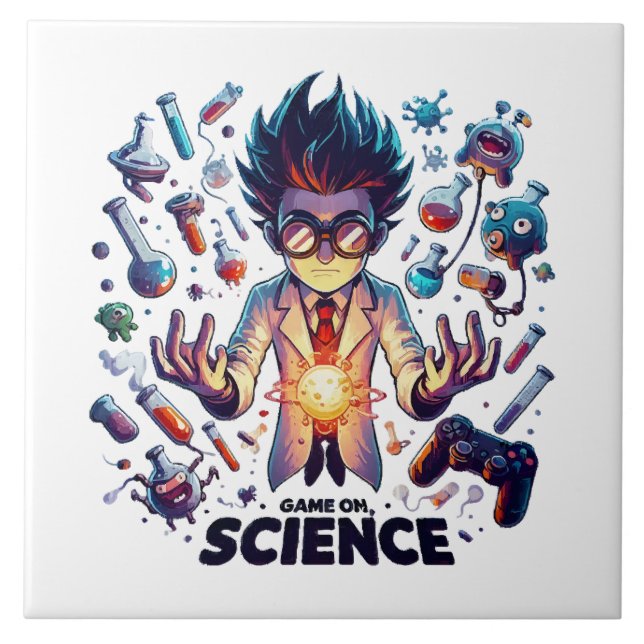 Chemical Concoction Game On, Science Theme Ceramic Tile (Front)