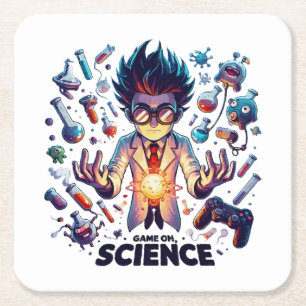 Chemical Concoction Game On, Science Theme Square Paper Coaster
