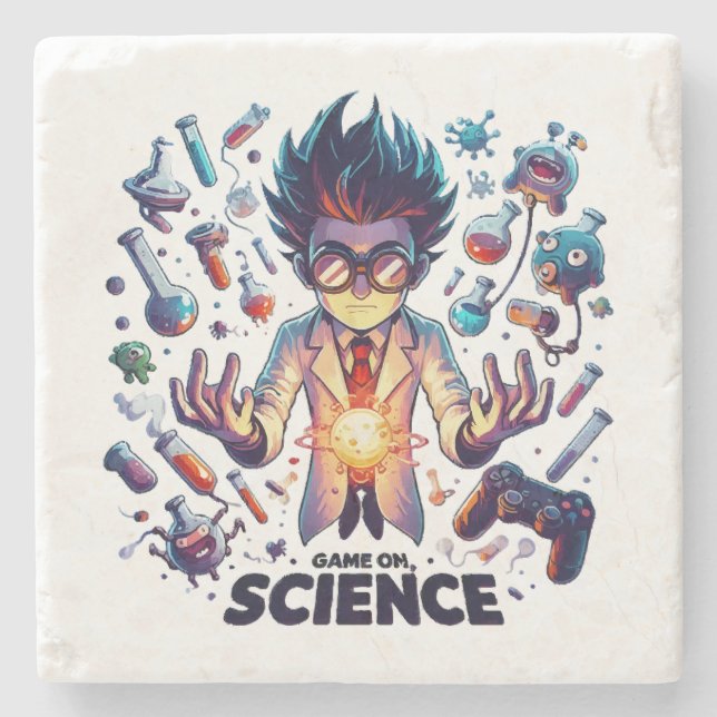 Chemical Concoction Game On, Science Theme Stone Coaster (Front)