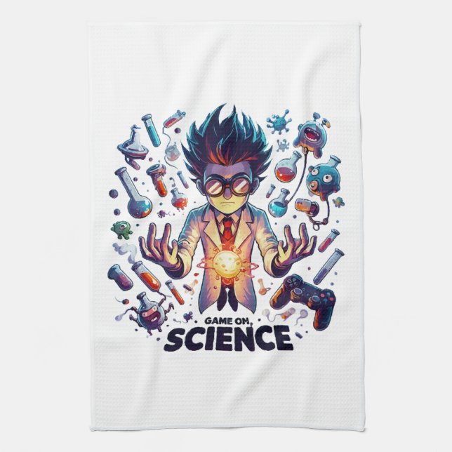 Chemical Concoction Game On, Science Theme Tea Towel (Vertical)
