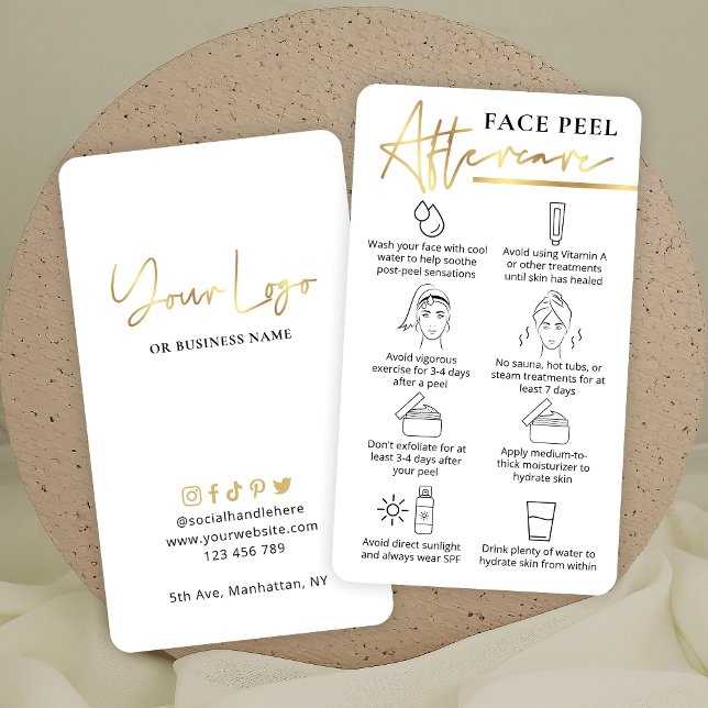 Chemical Face Peel Aftercare Guide White & Gold Business Card (Creator Uploaded)