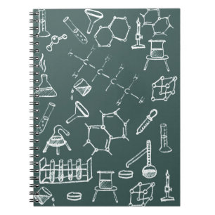 Chemical lab equipment scribbles notebook