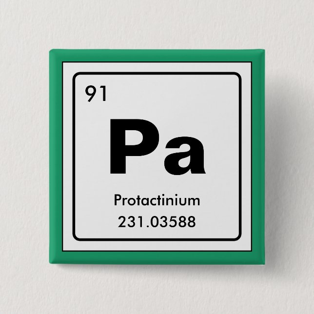 Chemical periodic table of elements: Pa 15 Cm Square Badge (Front)