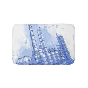 Chemical plant & watercolor background bath mat