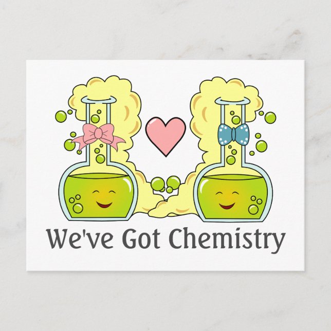 Chemist Pun We've Got Chemistry Beakers Holiday Postcard (Front)