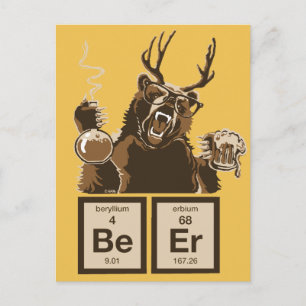 Chemistry bear discovered beer postcard