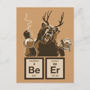 Chemistry bear discovered beer postcard