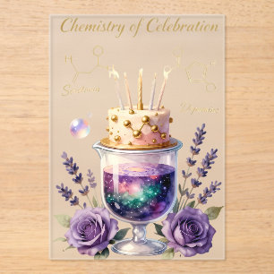 Chemistry Birthday Celebration Flask and Floral Ca Acrylic Invitations
