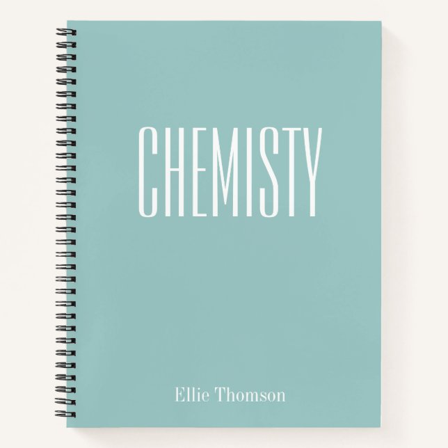 Chemistry Blank and Lined Paper Aqua Blue Name Notebook (Front)