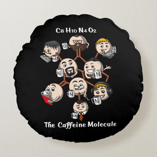 Chemistry Caffeine Molecule Science Coffee Geek Round Cushion (Front)