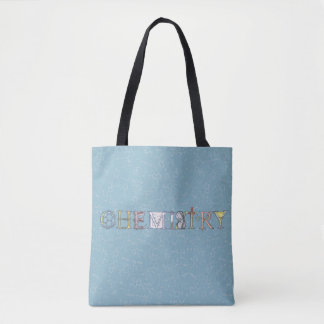 Chemistry diagram and typography blue tote bag