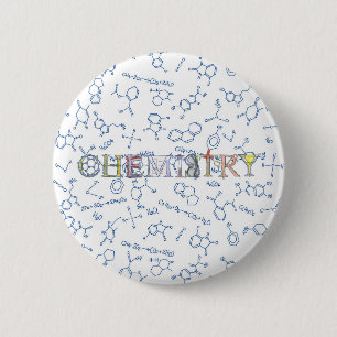 Chemistry diagram pattern and typography 6 cm roun 6 cm round badge
