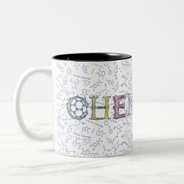 Chemistry diagram pattern and typography Two-Tone  Coffee Mug (Left)