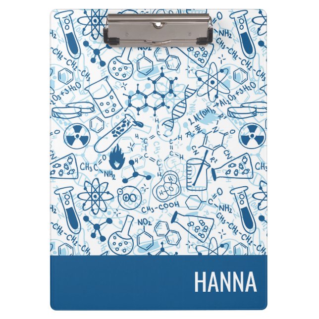Chemistry Doodle Pattern Personalised Name Clipboard (Front)