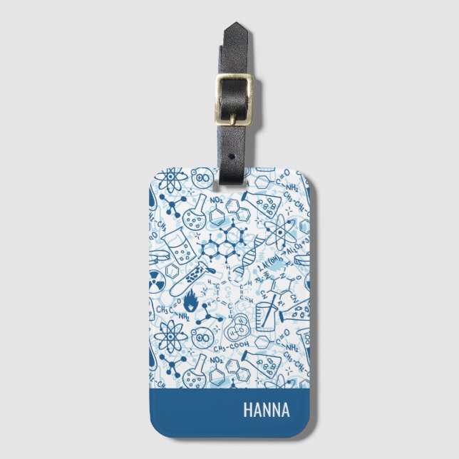 Chemistry Doodle Pattern Personalised Name Luggage Tag (Front Vertical)