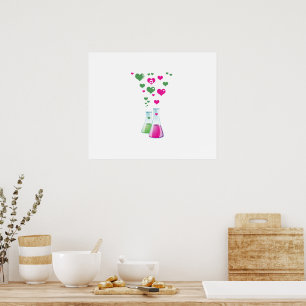 Chemistry Flask, Lab Glassware, Heart - Pink Green Poster