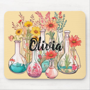 Chemistry Floral Beakers Laboratory equipment Mouse Pad