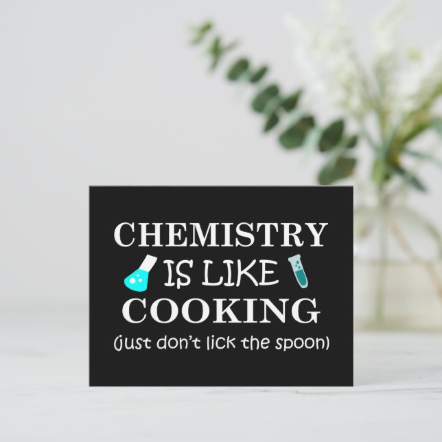 chemistry is like cooking funny chemist quote holiday postcard (Standing Front)
