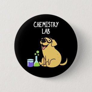 Chemistry Lab Funny Labrador Dog Pun Dark BG 6 Cm Round Badge