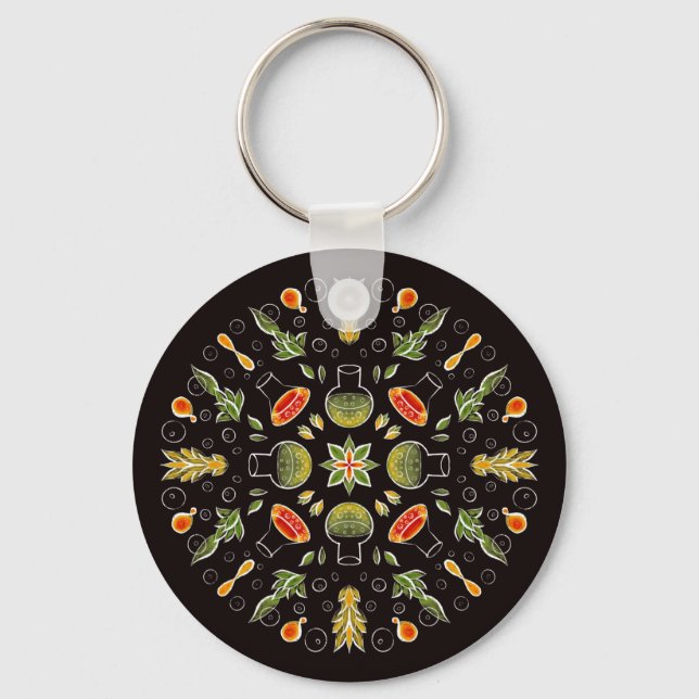 Chemistry Lab Science Botanical Pattern Key Ring (Front)