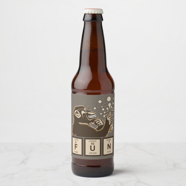 Chemistry monkey discovered fun beer bottle label (Front)