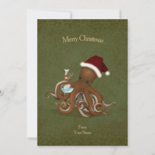 Chemistry Octopus Vintage Parchment Christmas Card