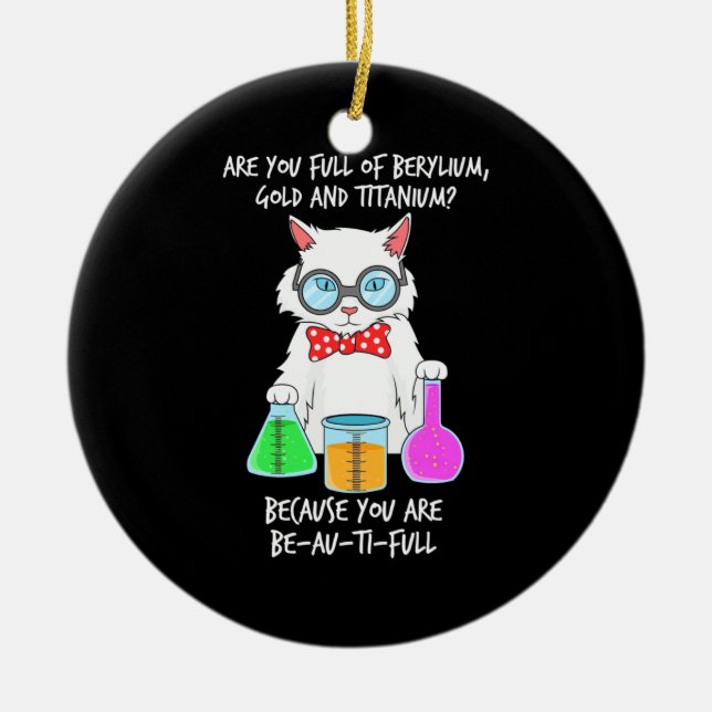 Chemistry Pun Student Loves Cat Ceramic Ornament (Front)