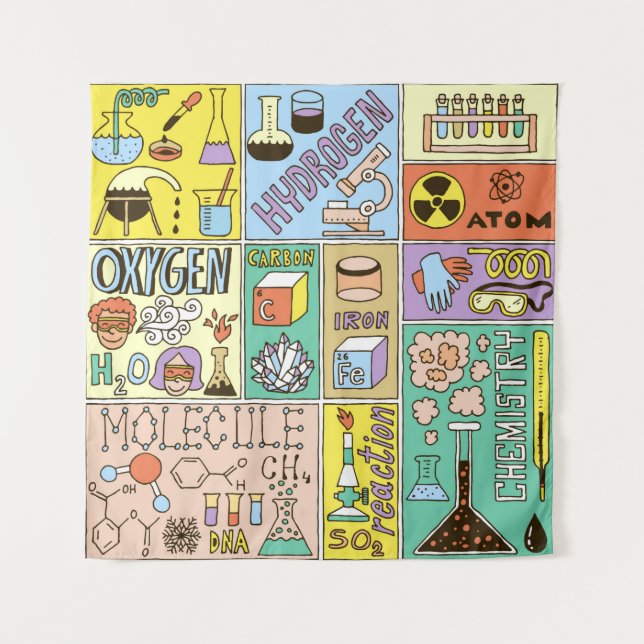 Chemistry Science Banners set. Colour Hand Drawn v Tapestry (Front)