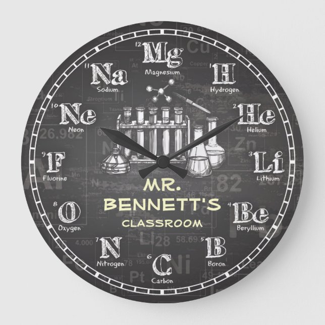 Chemistry Science Chalkboard Personalizable Clock (Front)