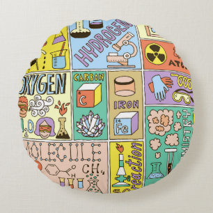 Chemistry Science Vintage Illustration Set Round Cushion