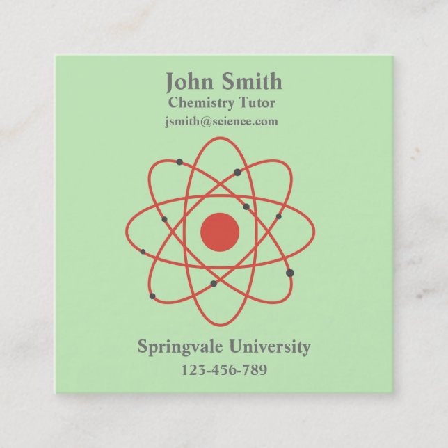 Chemistry teacher science tutor square business card (Front)