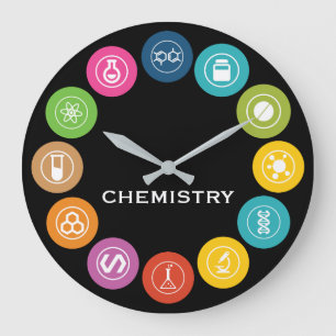 Chemistry Teacher Symbols Black Large Clock