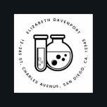Chemistry Test Tube and Beaker Address Self-inking Stamp<br><div class="desc">A rubber stamp with a cute illustration of a test tube and a rounded flask/beaker holding liquid with bubbles.</div>