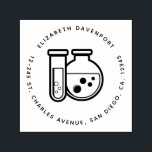 Chemistry Test Tube and Beaker Address Self-inking Stamp<br><div class="desc">A rubber stamp with a cute illustration of a test tube and a rounded flask/beaker holding liquid with bubbles.</div>