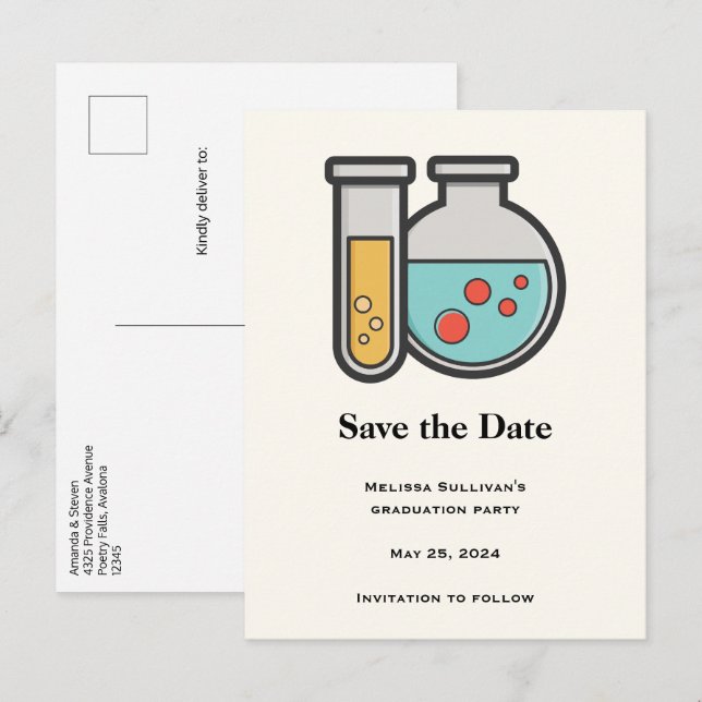 Chemistry Test Tube and Beaker Announcement Postcard (Front/Back)