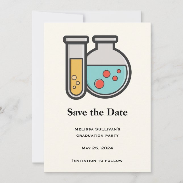 Chemistry Test Tube and Beaker Graduation Save The Date (Front)