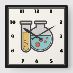Chemistry Test Tube and Beaker Square Wall Clock