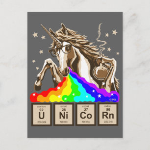 Chemistry unicorn vomits rainbow postcard