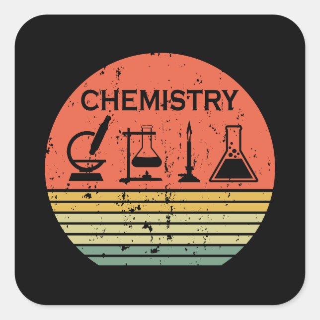 Chemistry vintage sunset retro stripes pattern square sticker (Front)