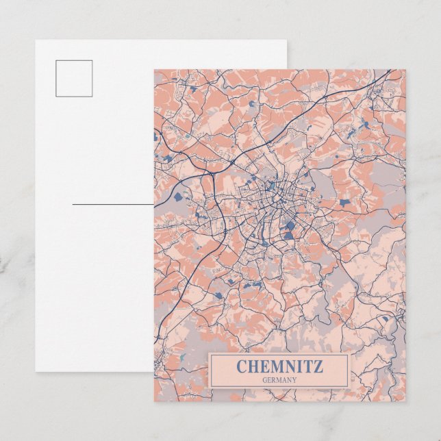 Chemnitz Germany Breezy City Map Travel Postcard (Front/Back)