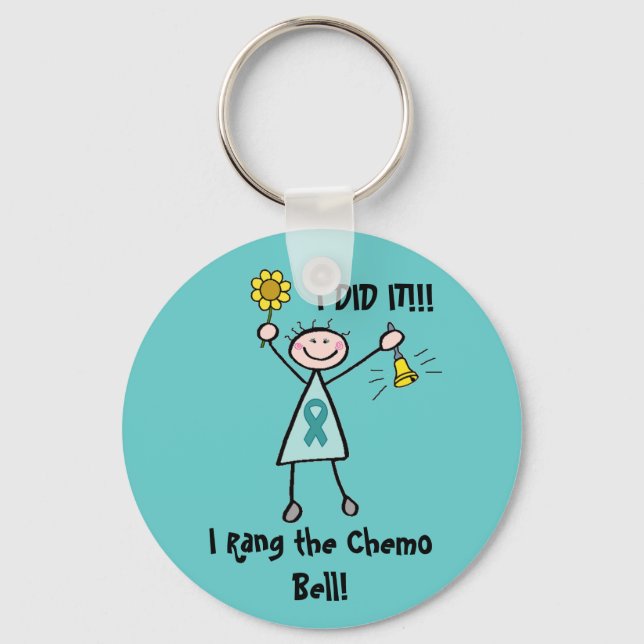 Chemo Bell - Ovarian Cancer Teal Ribbon Key Ring (Front)